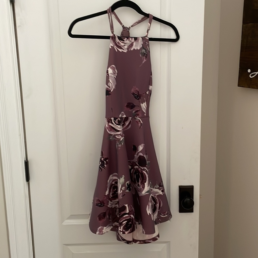 Floral homecoming dress with open back with lace